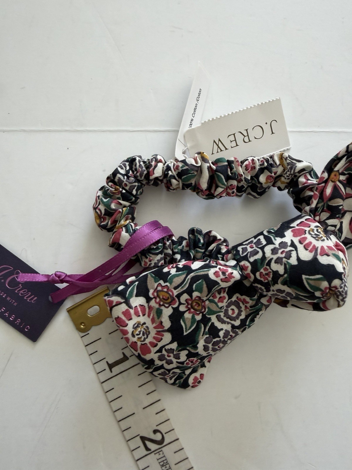 New J. CREW LIBERTY SCRUNCHIE FLORAL Multi Bow Flowers Hair Tie 100% Cotton NWT