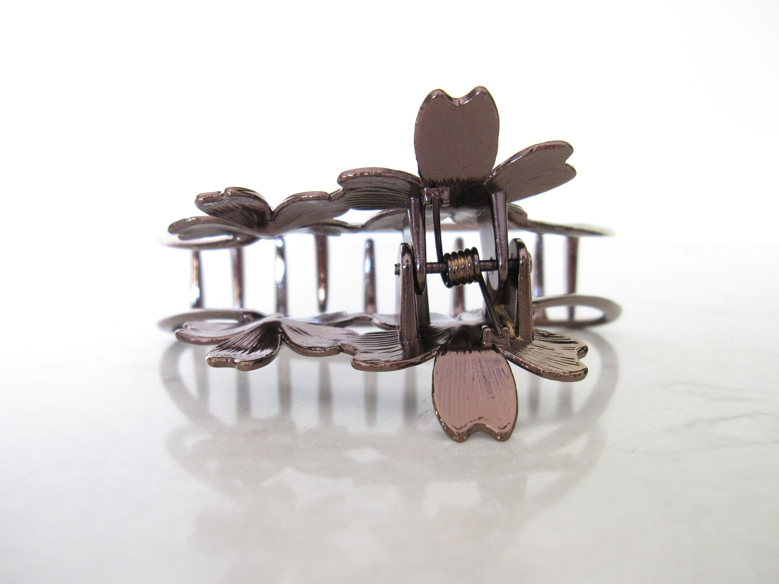 Bronze rose gold silver tone metal hair claw clip with crystals and flowers