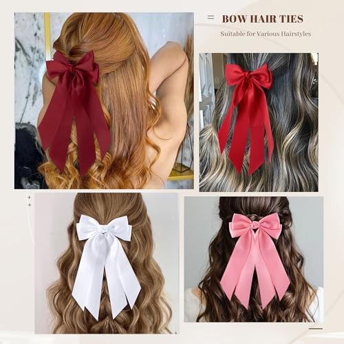 6Pcs Bow Hair Ties Non-Damage Ponytail Holders Hair Bows White/Pink/Red/Black