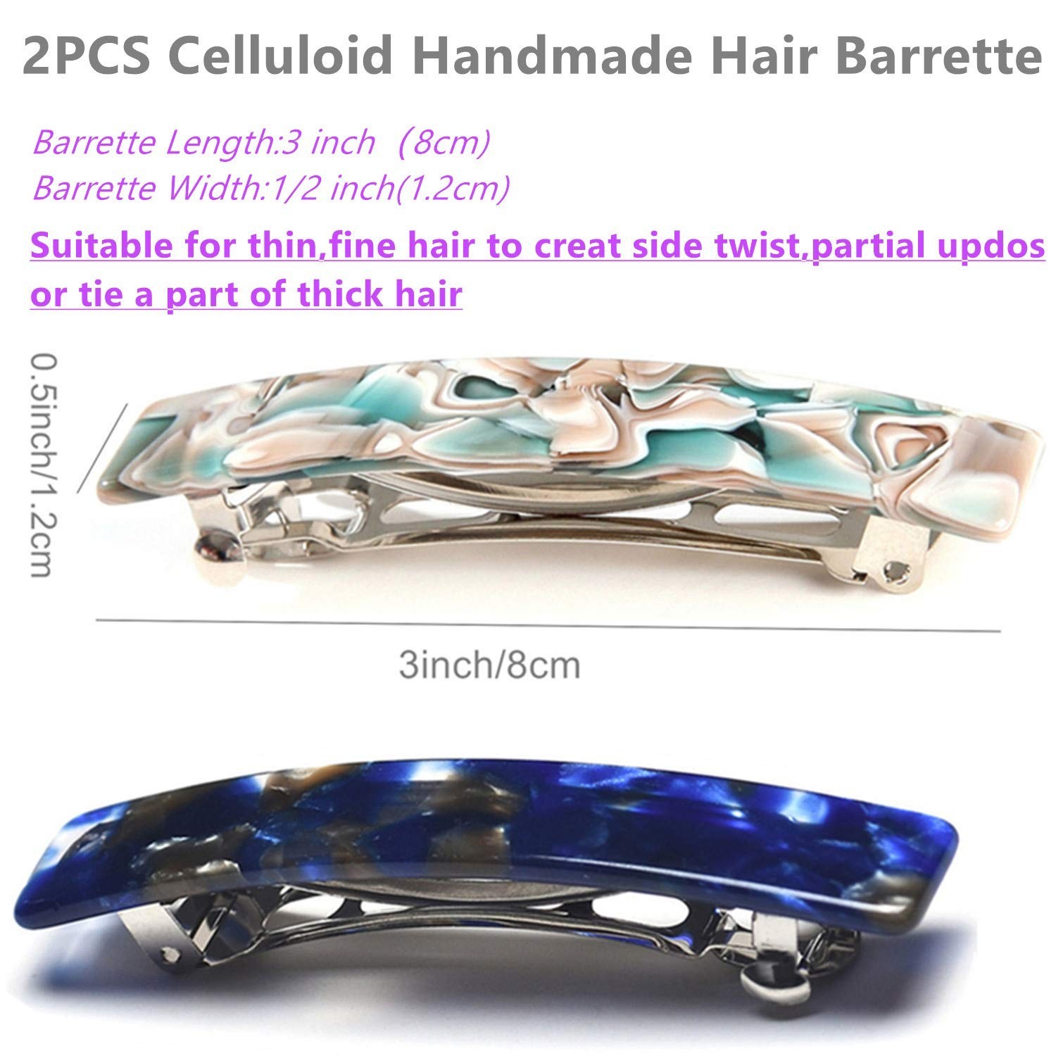 2PCS French Design Hair Barrette Tortoise Shell Celluloid Rectangle Hair Clips