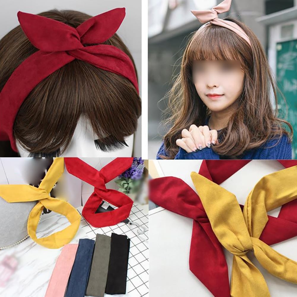 Twist Bow Headband Wired Hair Tie Headband Rabbit Ear Hair Scarf Bowknot Head…