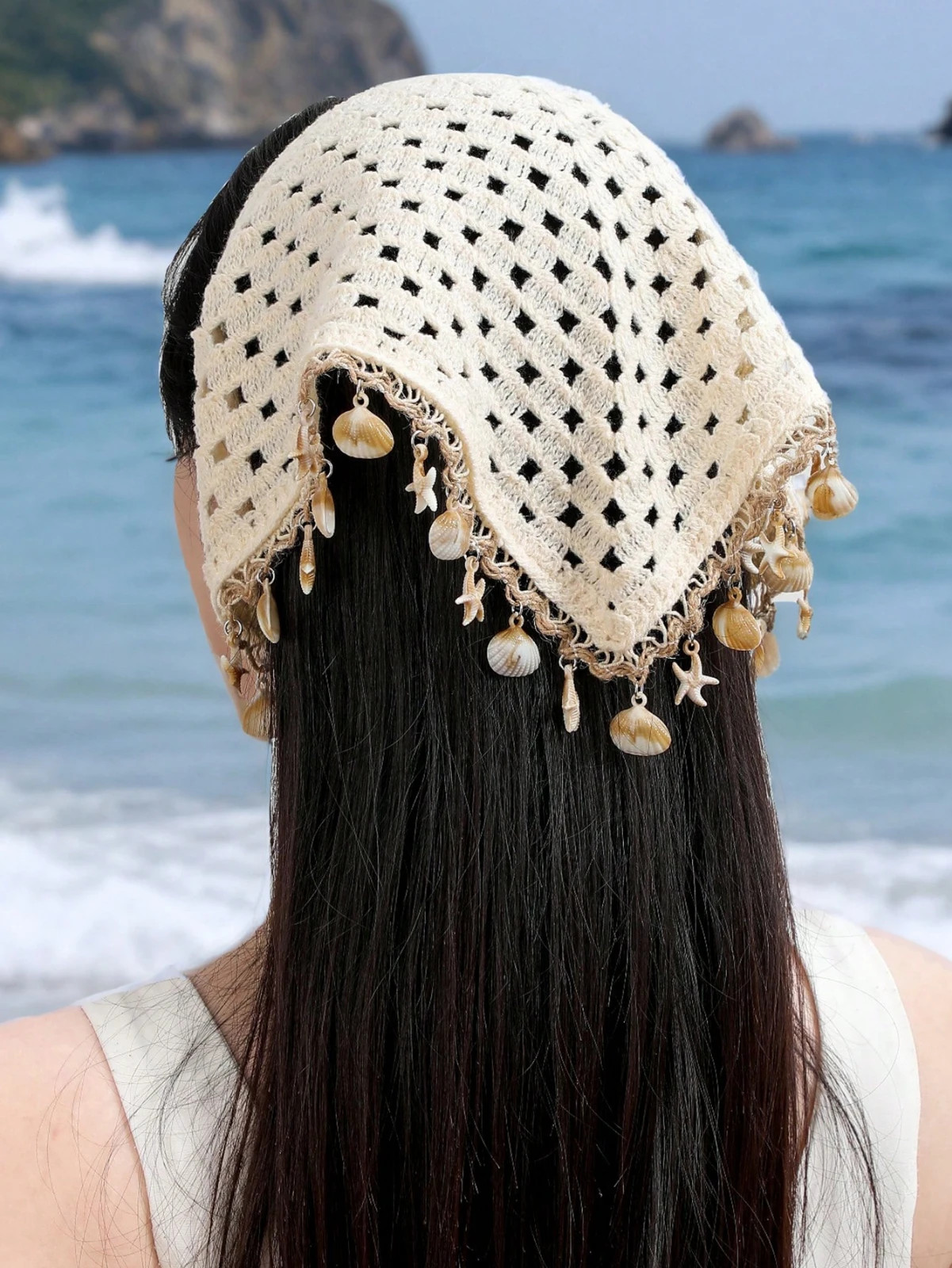 Women Boho Crochet Headband Seashell Starfish Tassel Hair Band