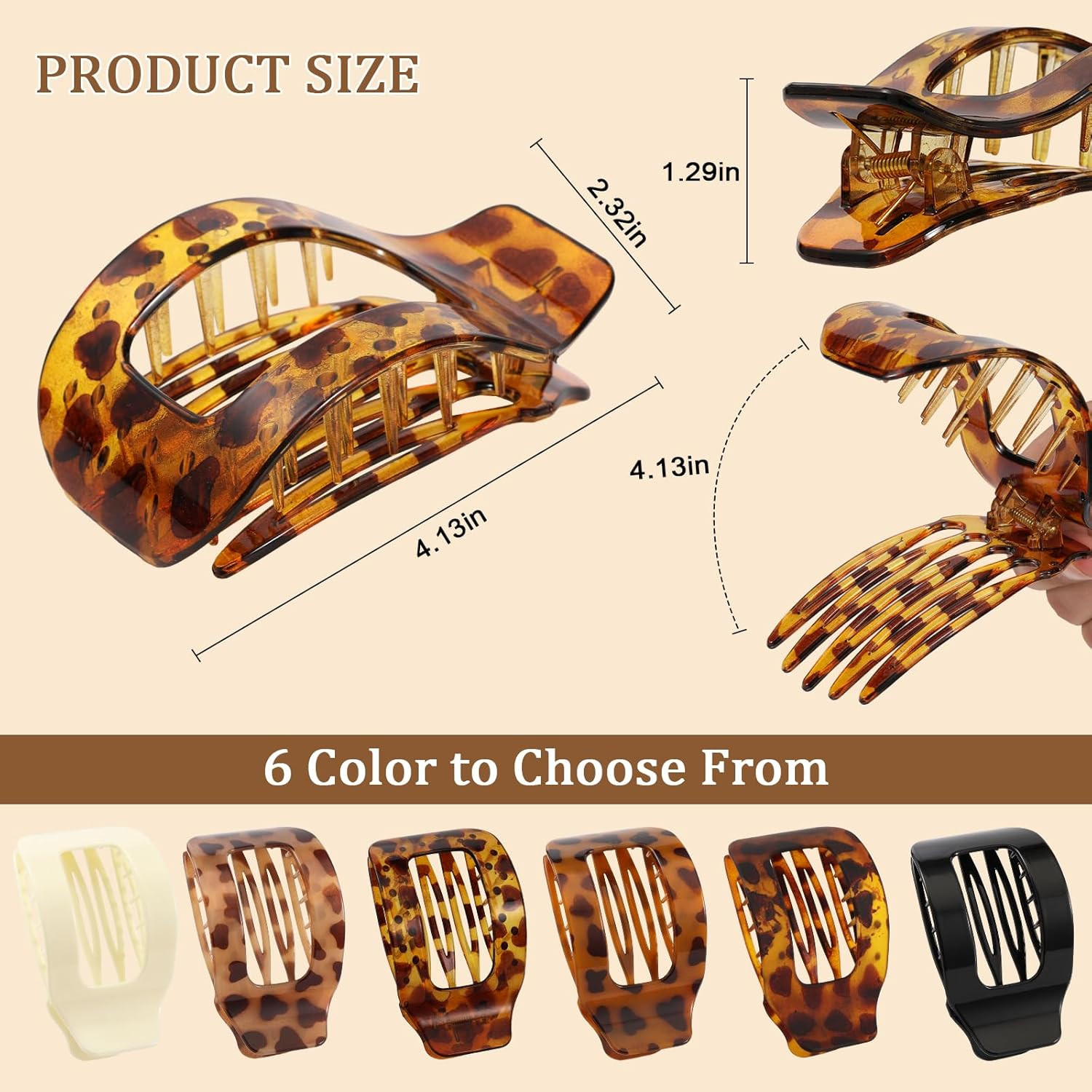 6 PCS Flat Hair Clips for Women, Large French Flat Claw Clips for Thick Thin