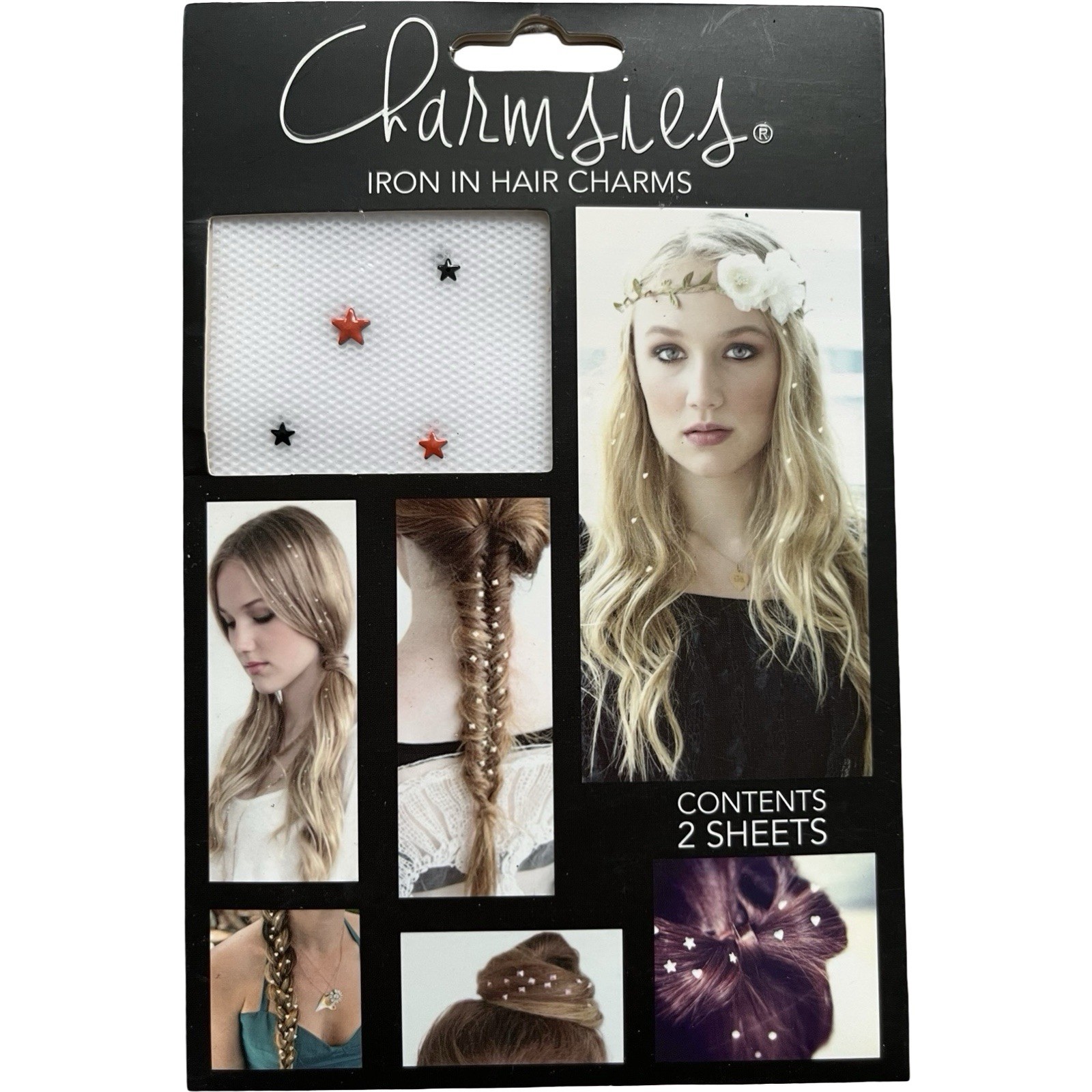 Charmsies Iron In Hair Charms Decor Red Black Stars – apply with flat iron