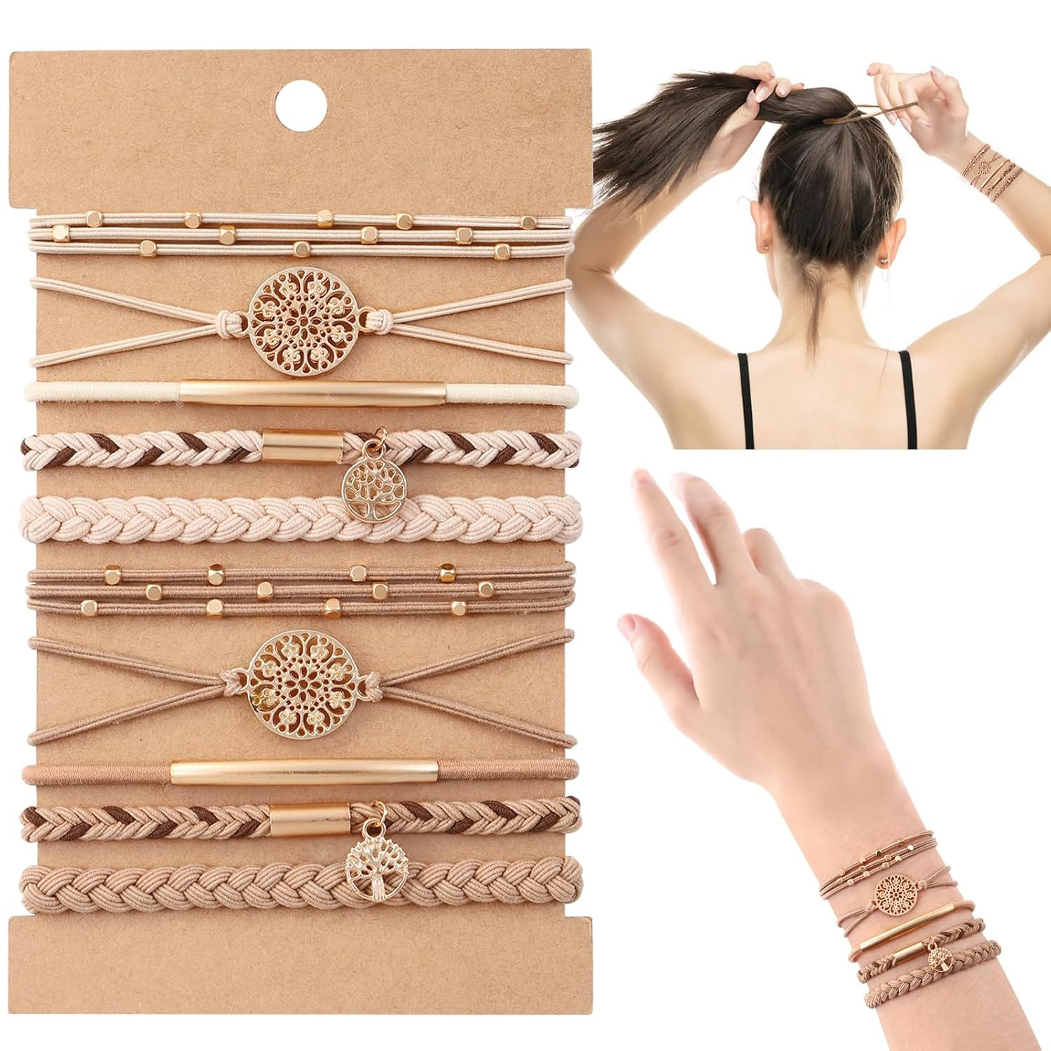 10PCS Boho Hair Ties Bracelets for Women Girls Elastic Hair Bands