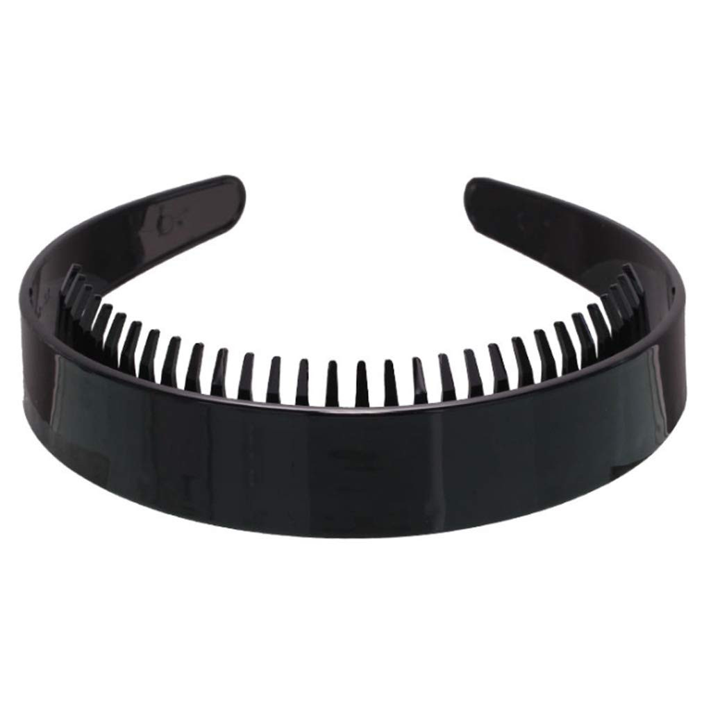 Women Girls 2.5cm Wide Plain Headband with Non-Slip Teeth Comb Black Plastic …