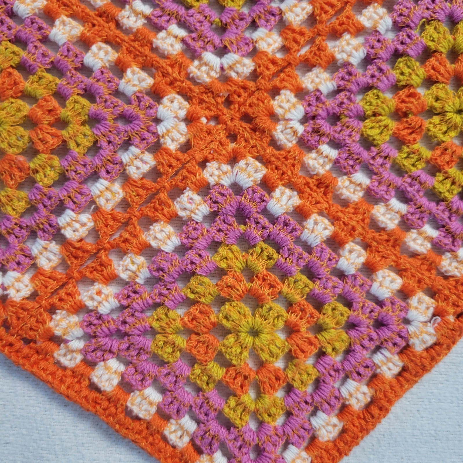 Anthropologie Crochet Granny Square Hair Bandana Orange Pink Triangle Headscarf