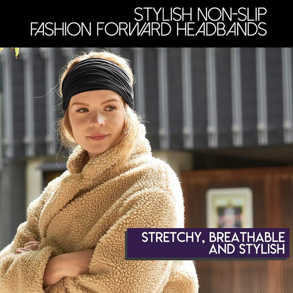 Unisex Headband Wide Turban Stretch Sweatband For Men Women Solid Color.