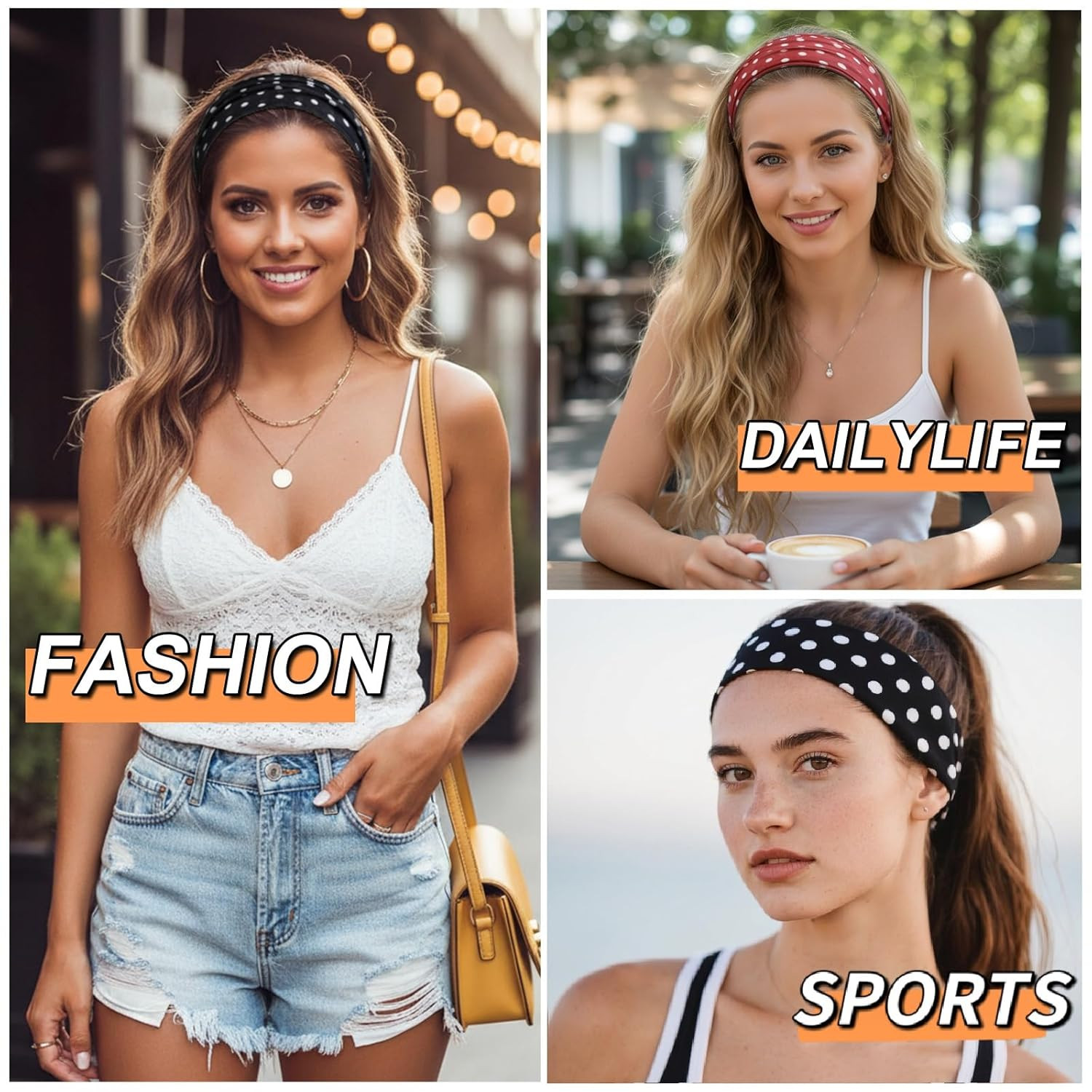 Headbands for Women Trendy Polka Dot Hair Bands for Yoga Workout Every Day Wide