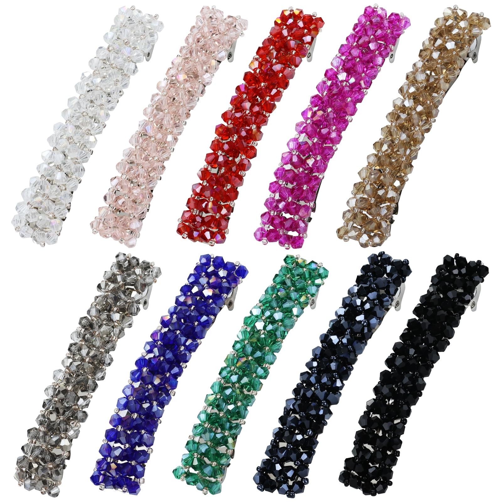 10 Pack Colorful Sparkly Crystal French Hair Barrettes Glitter Rhinestone Squ…