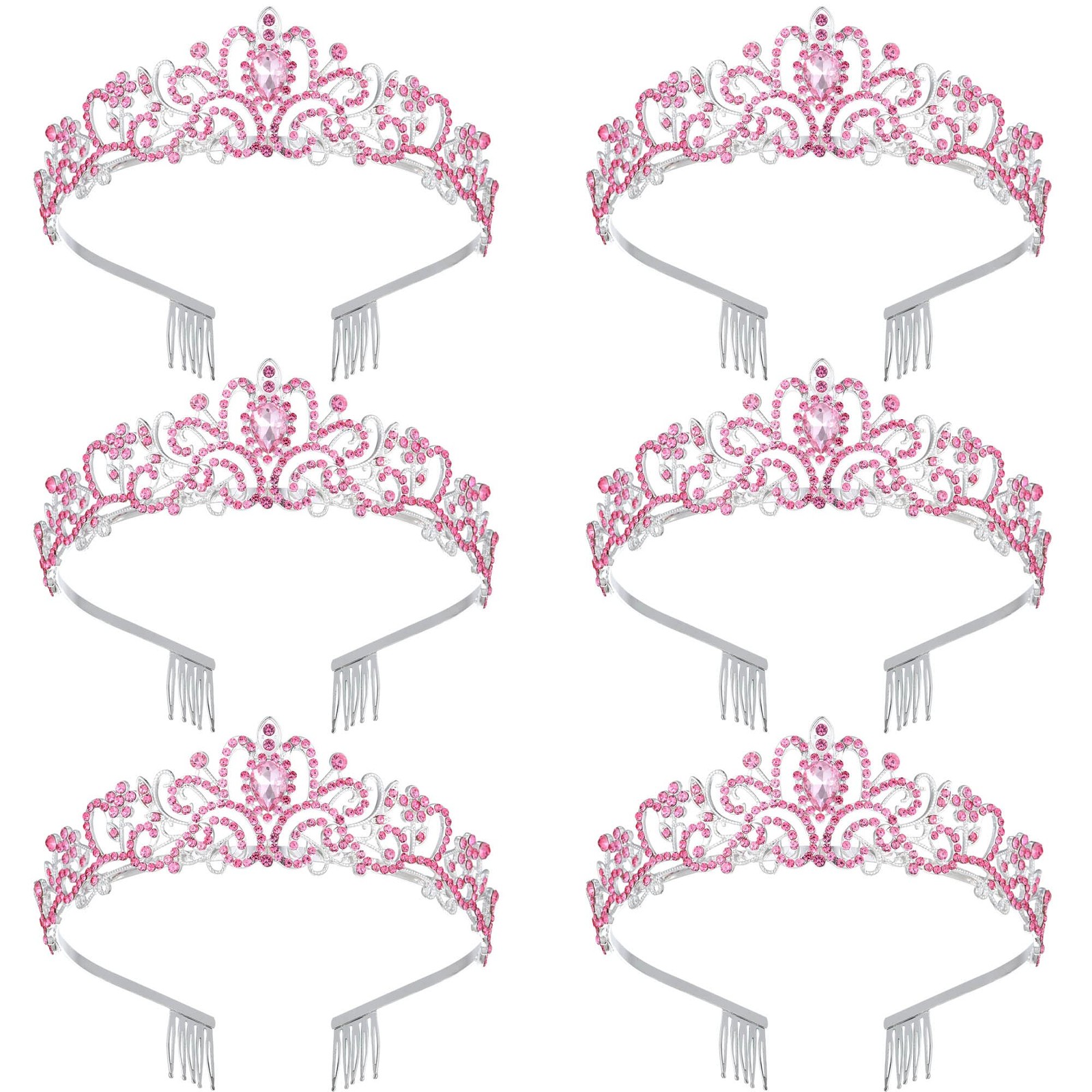 6 pcs Pink Princess Crown – Crystal Tiaras for Women Elegant Rhinestone Royal…