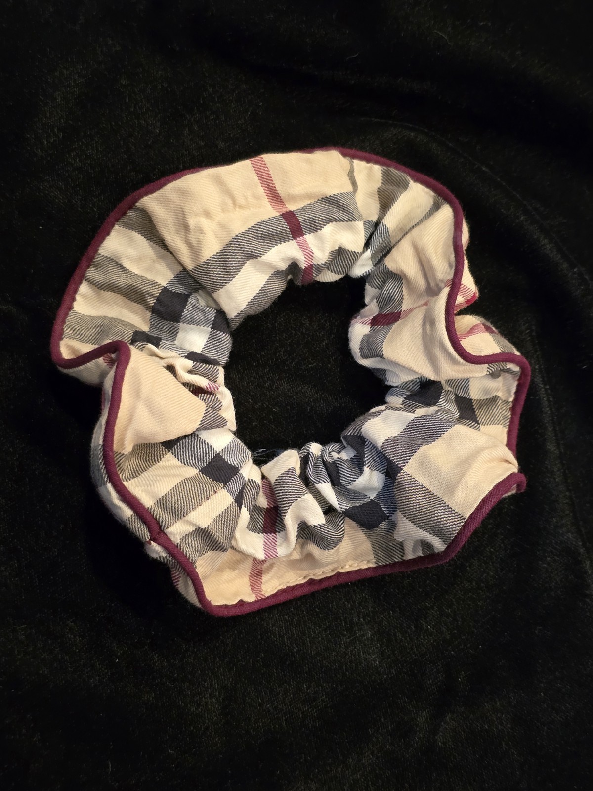 Rare HTF Burberry London Tan Nova Check With Red Maroon Trim Hair Scrunchie