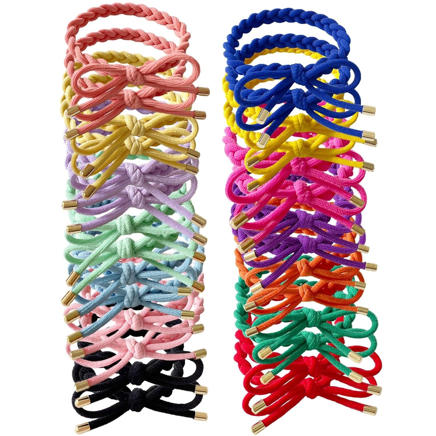 28 Pcs Braided Bow Hair Ties, No Damage Elastic Ponytail Holders 14 Colors