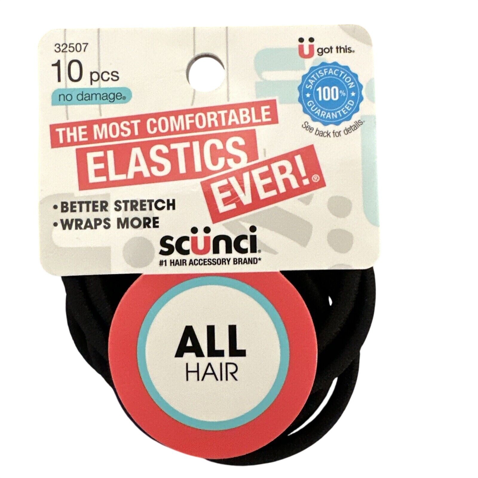 Scunci No-Damage 4mm Nylon All Hair Elastics, Black, 10-Pieces