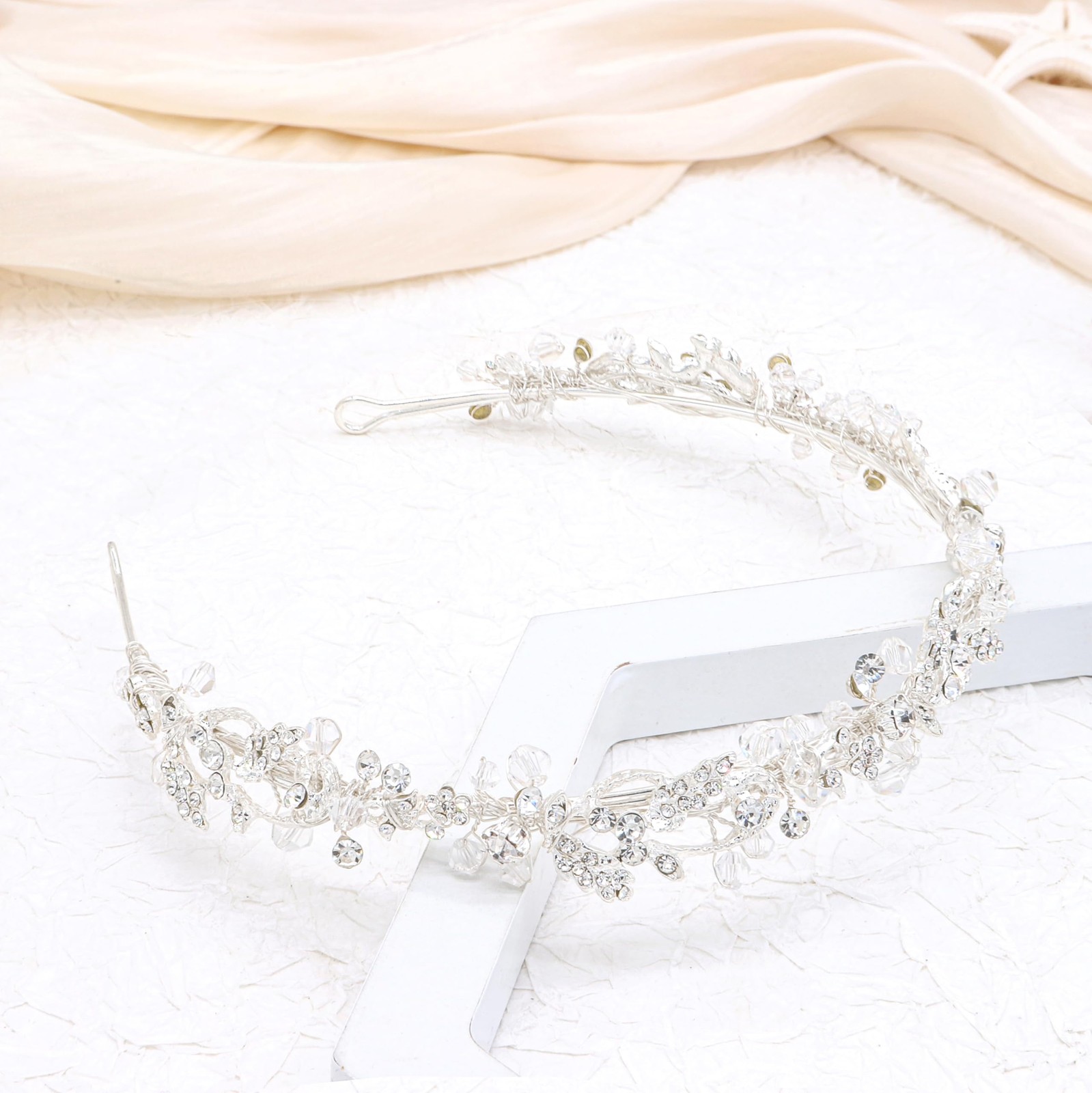 1 PC Bridal Headband Rhinestone Hair Band Headpiece Silver 14 Inch