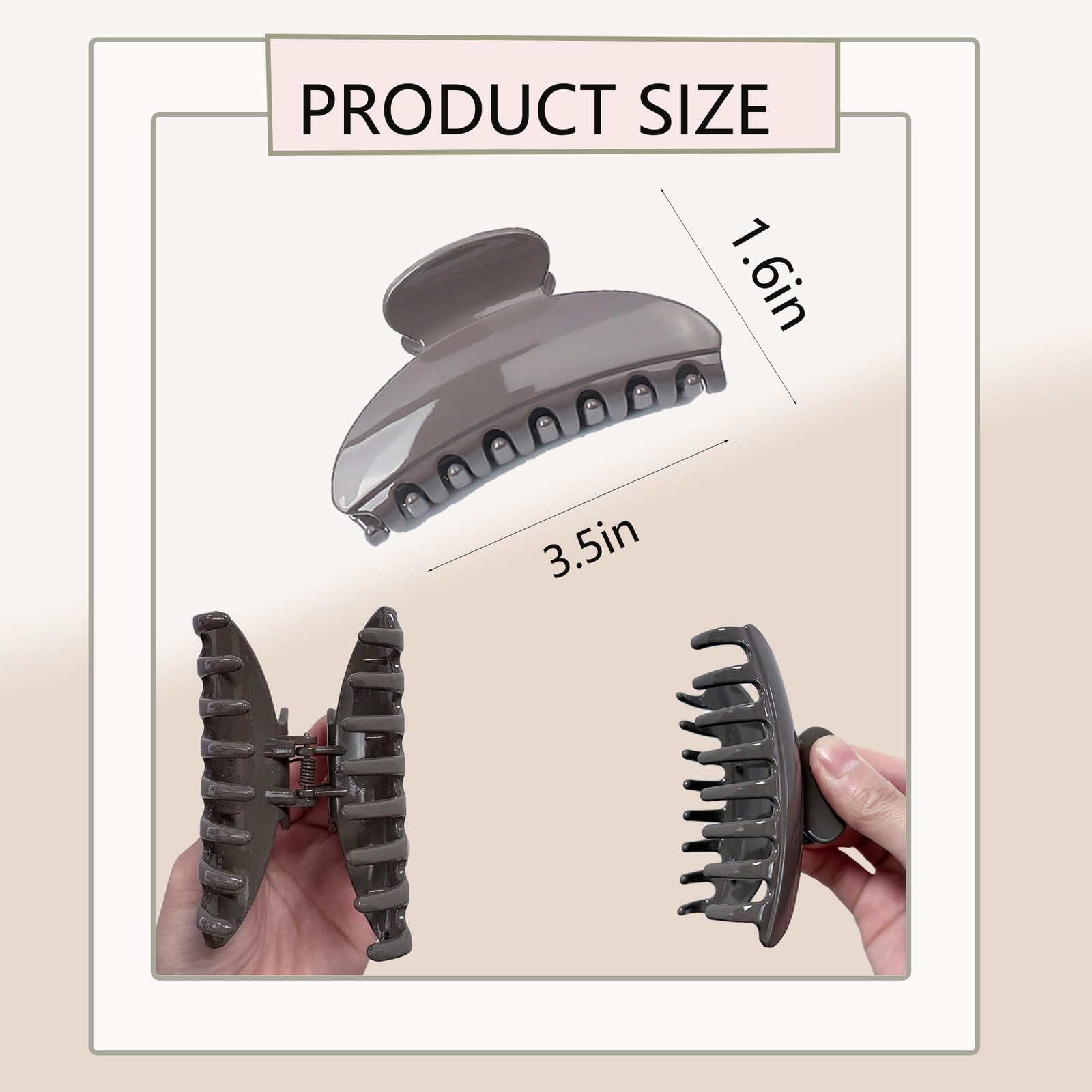 Jovezeno Hair Claw Clips Acrylic Medium Small 1 Count (Pack of 1), Grey