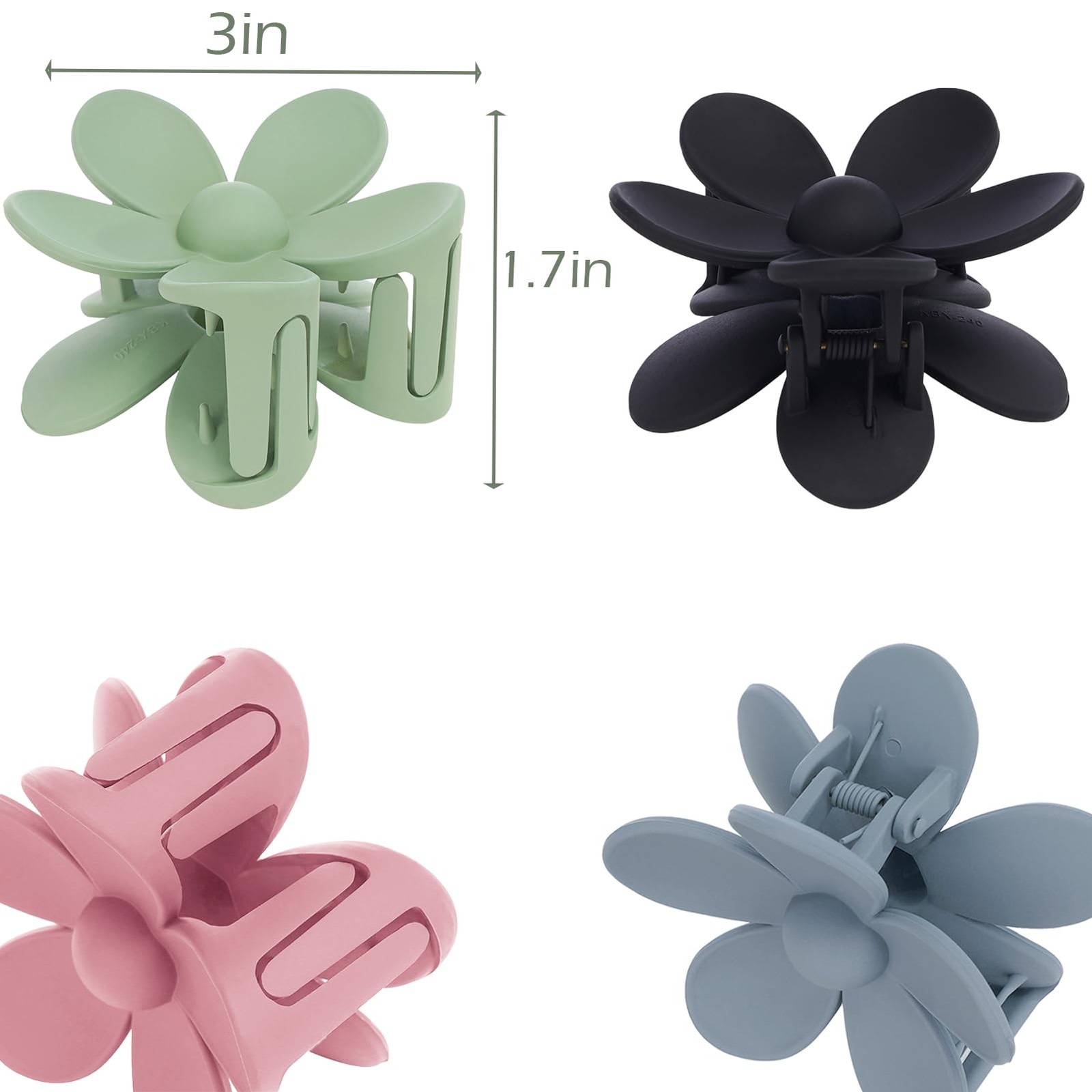 Flower Hair Clips 1 Count (Pack of 6), Black, Blue, Pink, White, Green, Gray