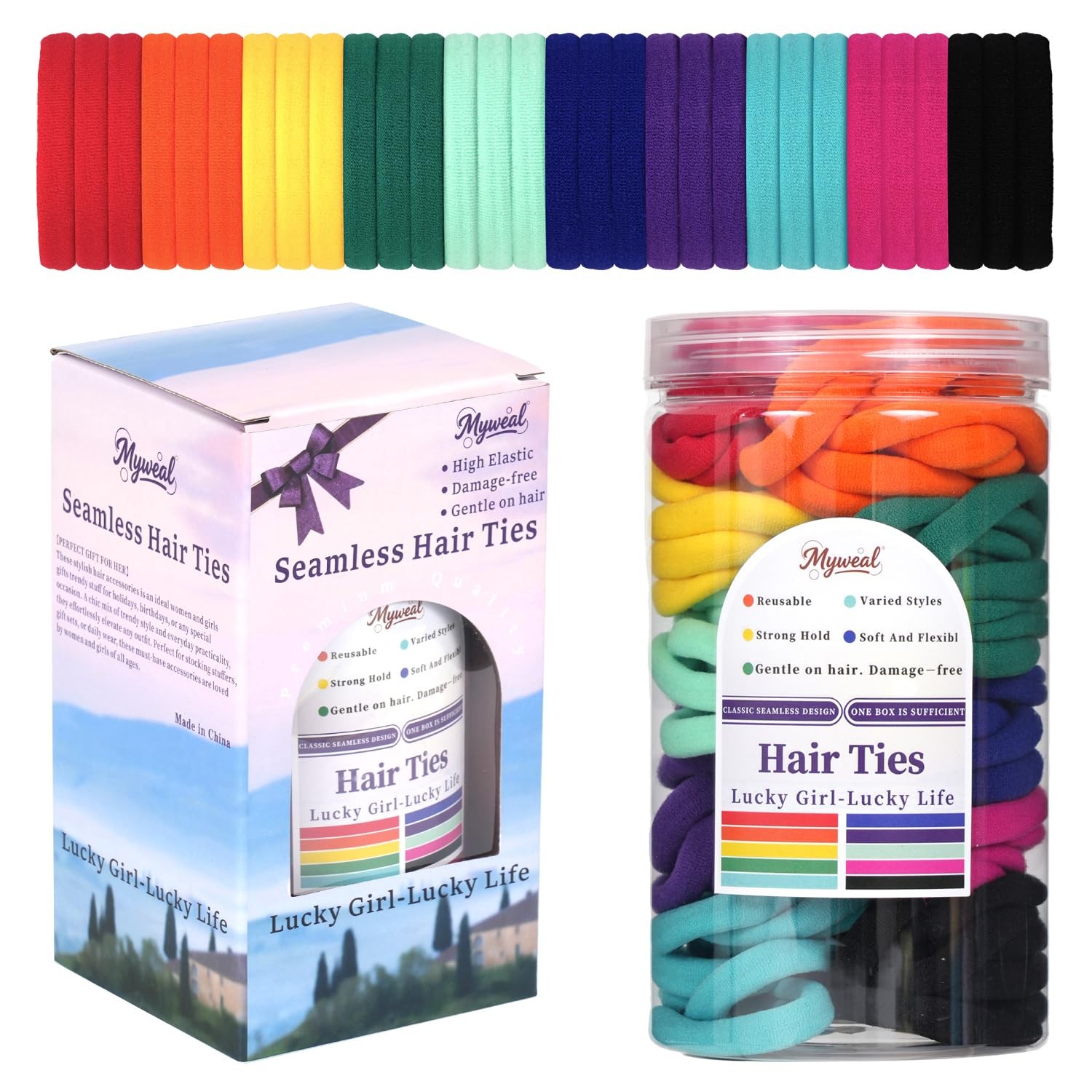 100 PCS Nylon Hair Ties No Damage, Extra Thick Large 2 Inch(5CM), Seamless Ha…