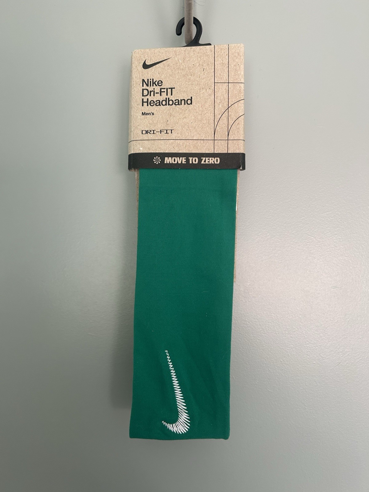 Nike Dri-FIT Stretch Headband Green Solid Swoosh Logo Polyester Spandex