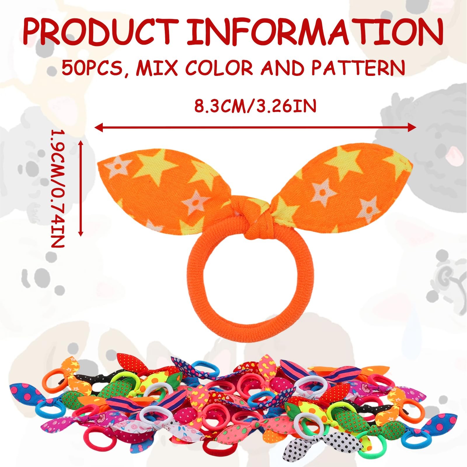 50 Pcs Small Dog Hair Ties, Rabbit Ear Shape Hair Bows with Rubber Bands, Cute M