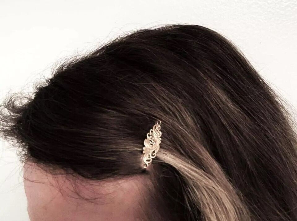 2 extra tiny small silver metal filigree barrette hair clip fine thin hair