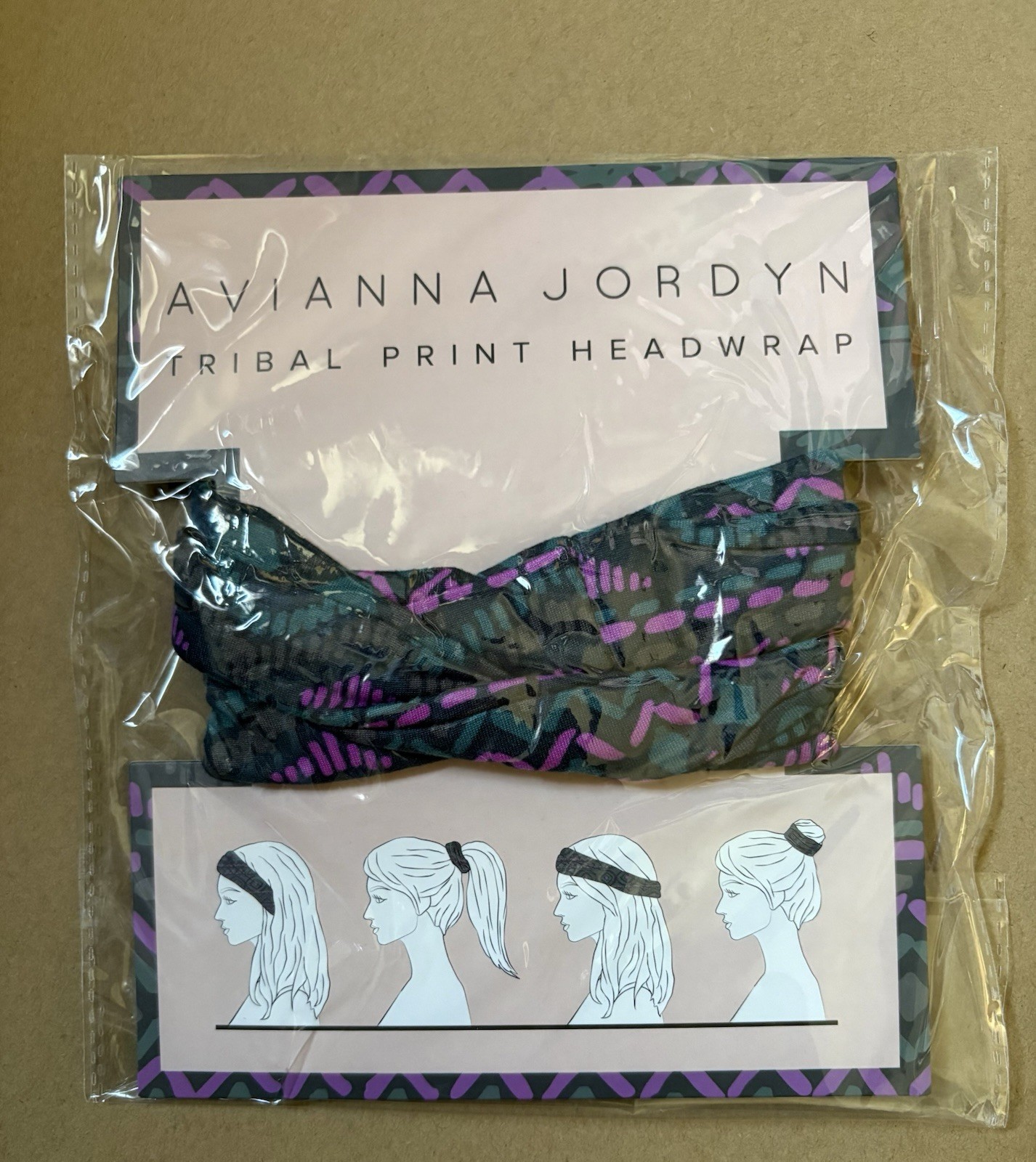 Avianna Jordyn Tribal Print Headwrap Black Purple Blue for Women