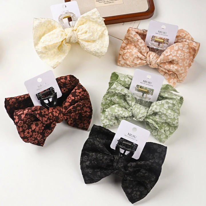 MUJU Floral Fabric Bow Hair Claw Clip Multicolor Womens MPN D333