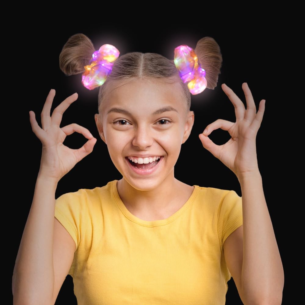 40 PCS LED Light Up Hair Scrunchies Luminous Strands Bands 3 Light Modes