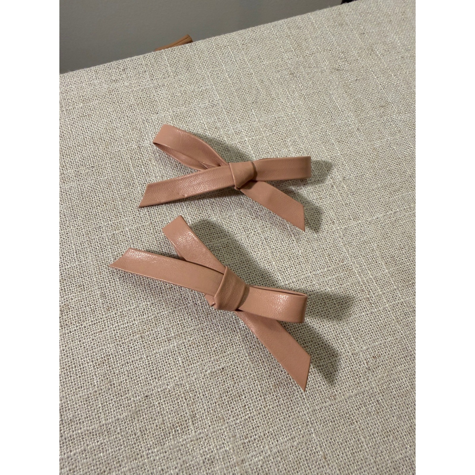 Set of 2 Blush Tan Vegan Leather Bow Hair Clips Minimalist Coquette Aesthetic