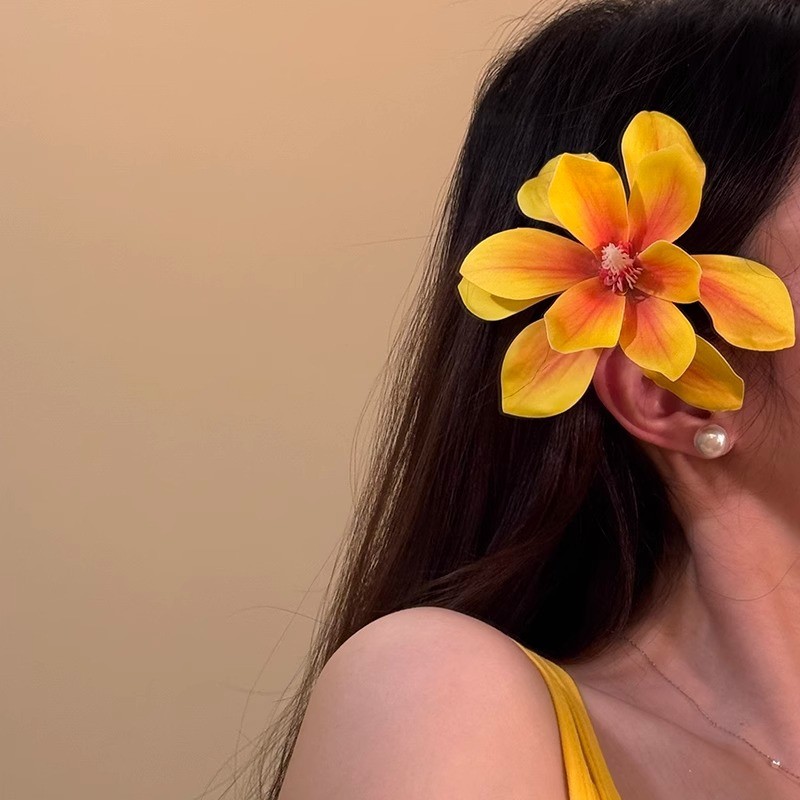 Yellow Flower Hair Clip Beach Vacation Travel Photo Prop Women Hair Accessory