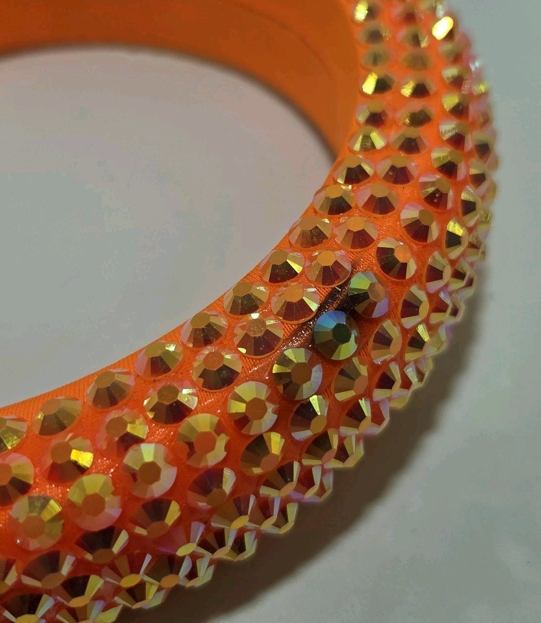 Neon Orange Padded Fabric Headband Hair Accessory W/Rhinestone Bling Handmade
