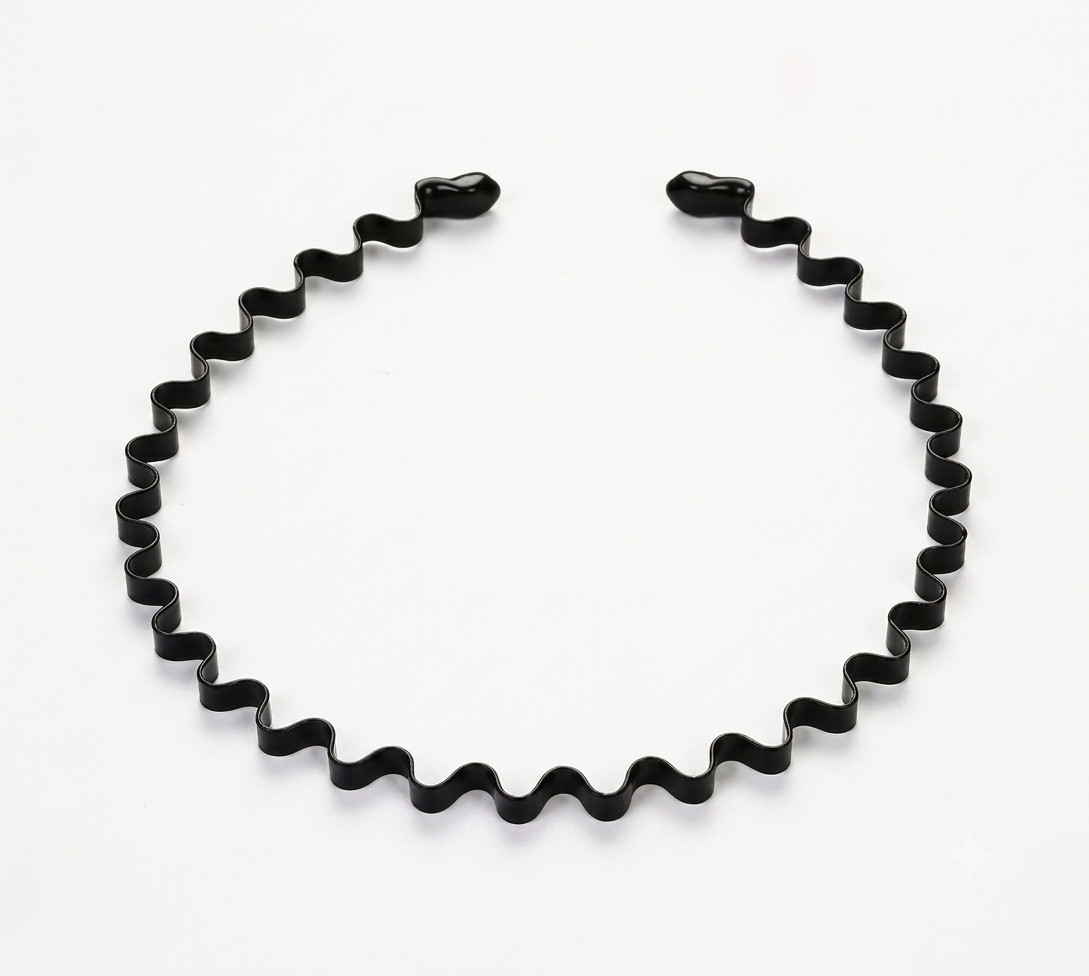 Unisex Black Metal Hair Band Non-Slip Wavy Headband Elastic Spring Hair Hoop Men