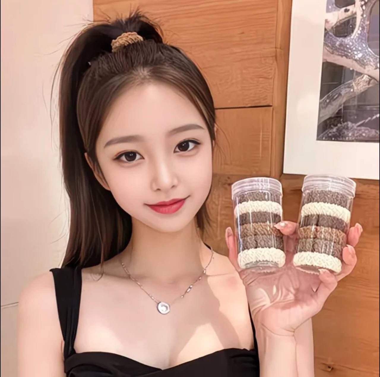 Fabric Hair Ties Set Brown Beige Black Gray Solid for Women Teens All Hair Types