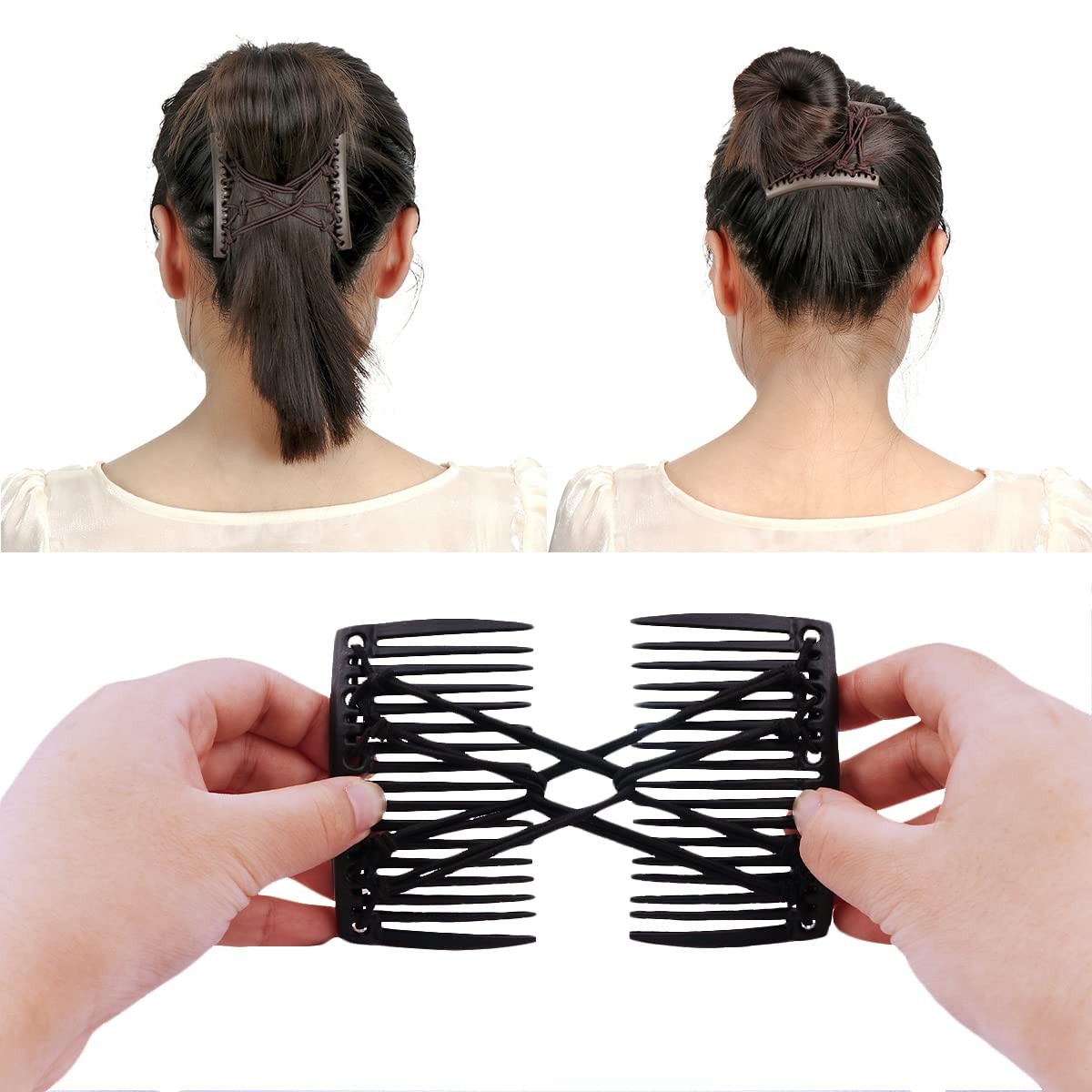 4 Pieces Elastic Beaded Magic Hair Comb Stretchy Double Comb Hair Fork Clips No