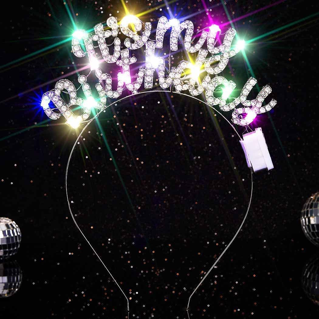Light up Happy Birthday Headband Led Rhinestone Birthday Party Hair Accessories