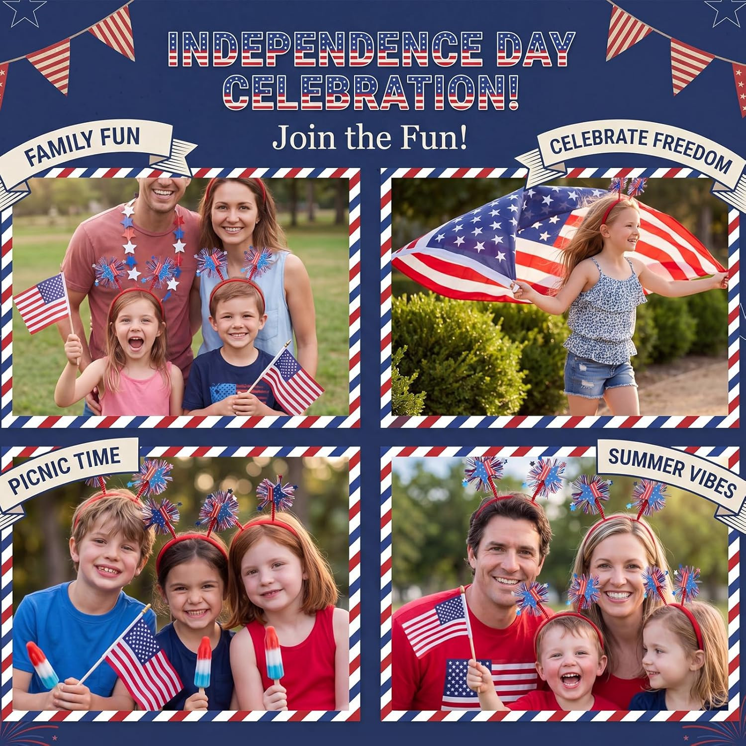 6/12 Pack 4Th of July Headband Independence Day Patriotic Star Headband Red Whit