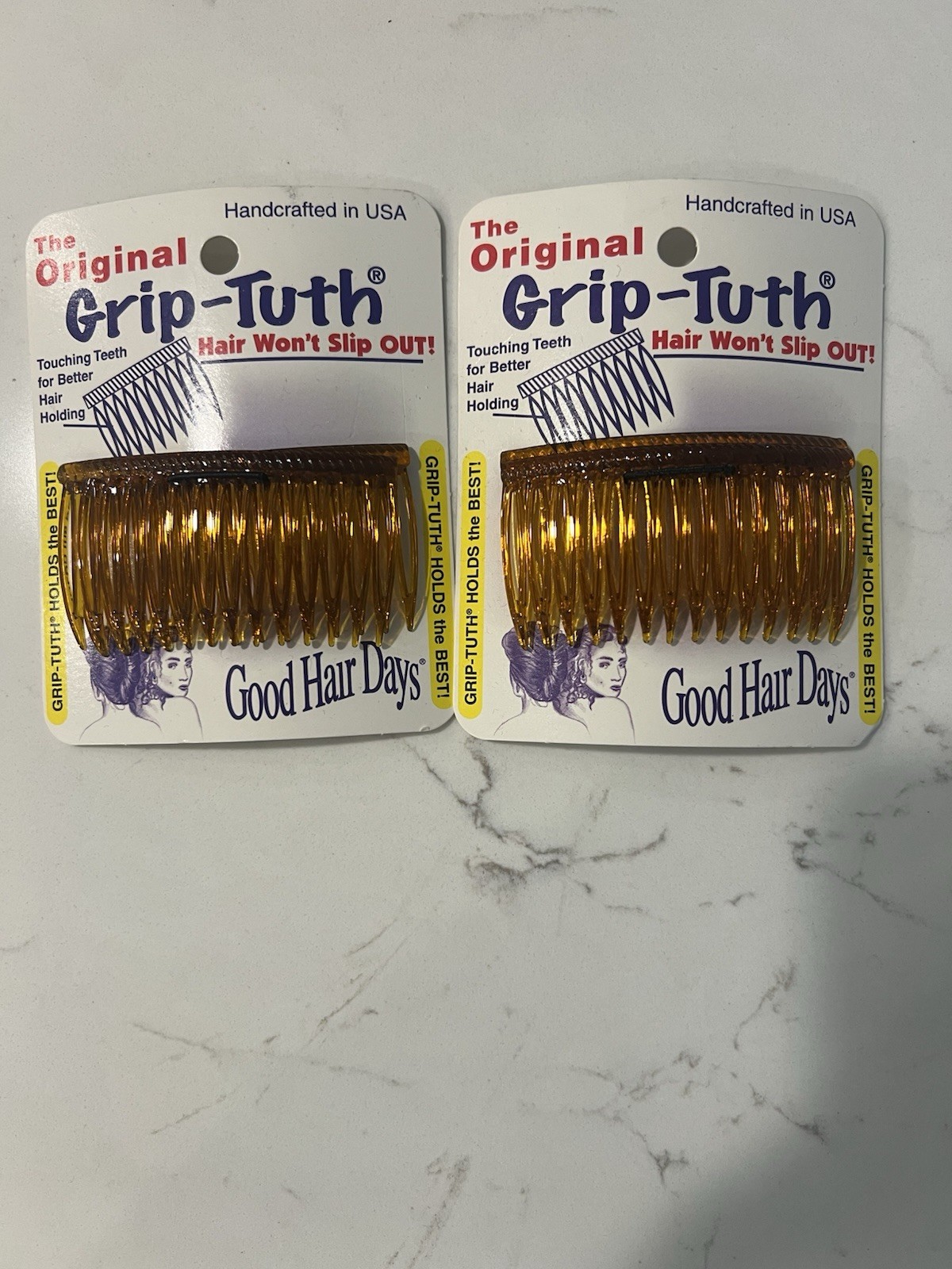 NEW The Original Grip-Tuth Good Hair Days #414 Shell 2 3/4” Combs Two Sets Of 2
