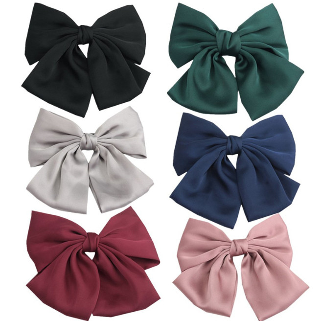 Big Bow Hair Clip Satin Barrette Hairpin Solid Color Ponytail Hair Accessories