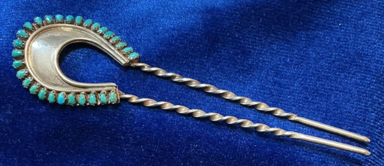 VINTAGE SOUTHWEST N. A. HAIR PIN W/TURQUOISE BEAUTIFUL A-1 CONDITION