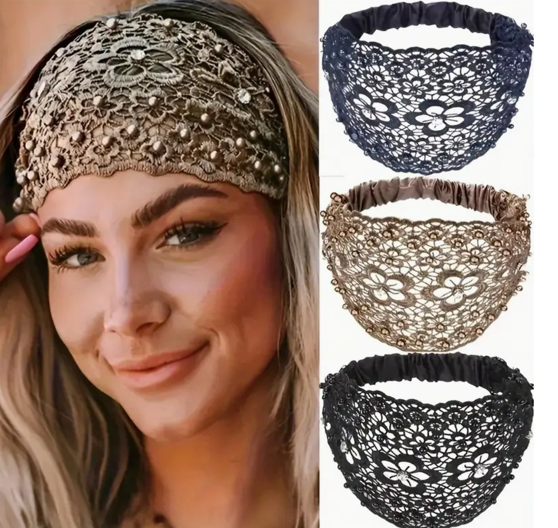 Hollowed Lace Headbands – Pearl Rhinestones Hairbands Women Hair Accessories 1pc