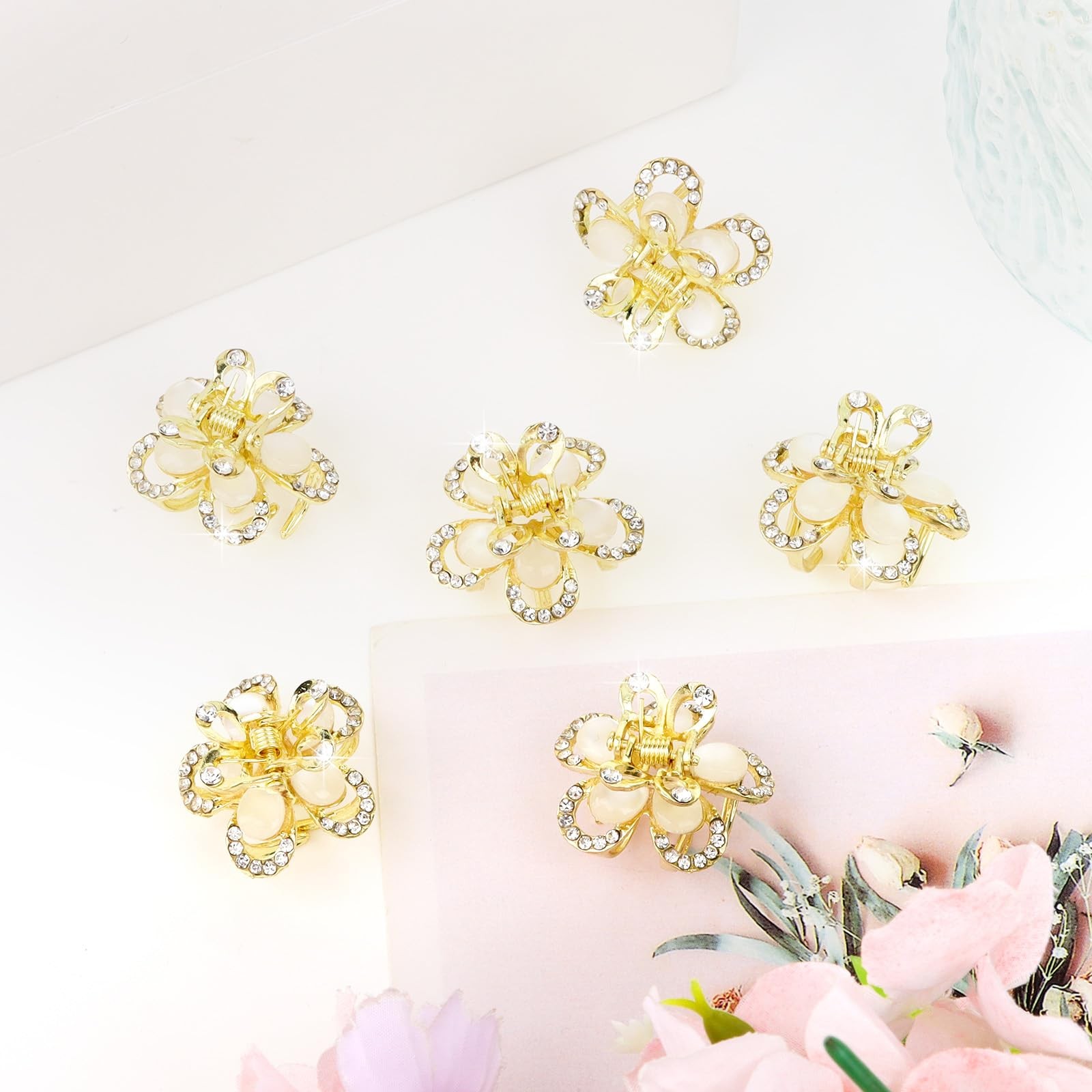 Esitrormi Small Claw Clips for Women Cute Flower Rhinestone Hair gold