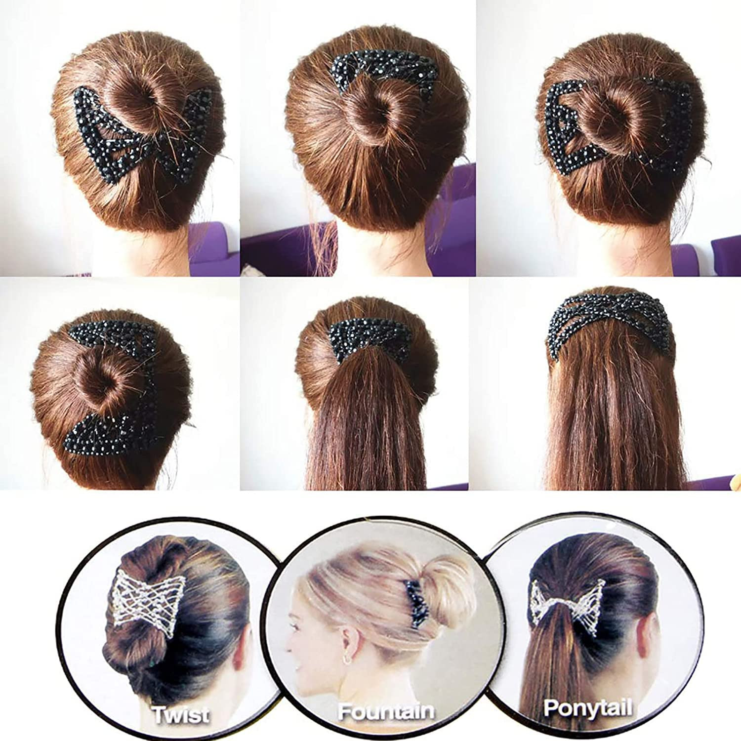 Magic Hair Comb, 6 Pieces Elastic Beaded Hair Clips Women Stretchy Bride