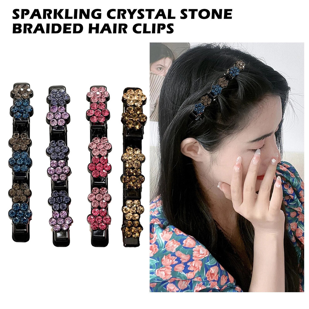 1/4/7x Sparkling Crystal Stone Braided Satin Rhinestone Fabric Easy Hair Clip US