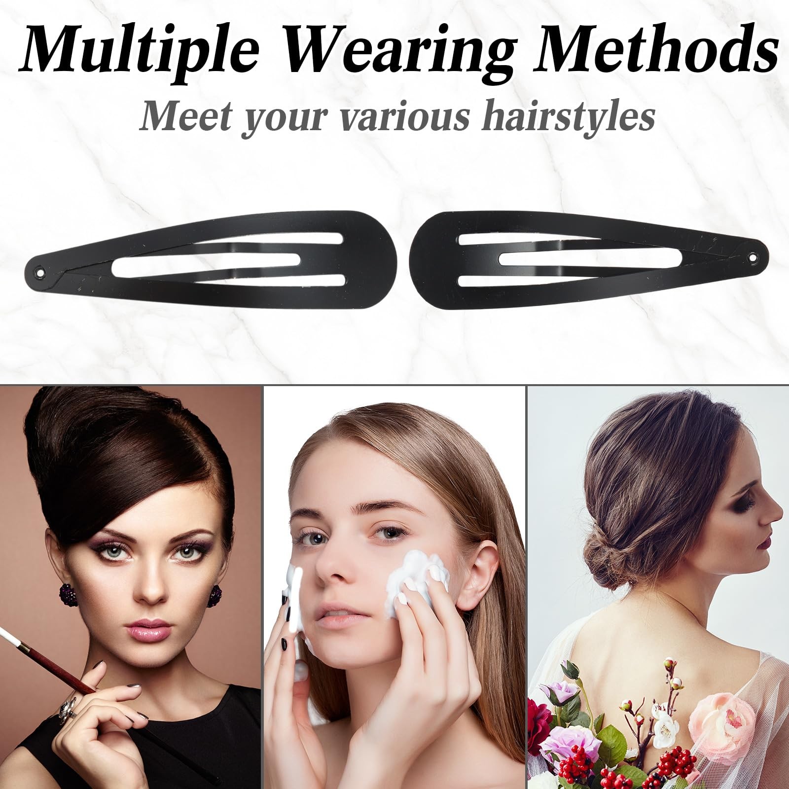 WILLBOND 30 Pieces 3.1 Inch Large Metal Snap Hair 1 Count (Pack of 30), Black