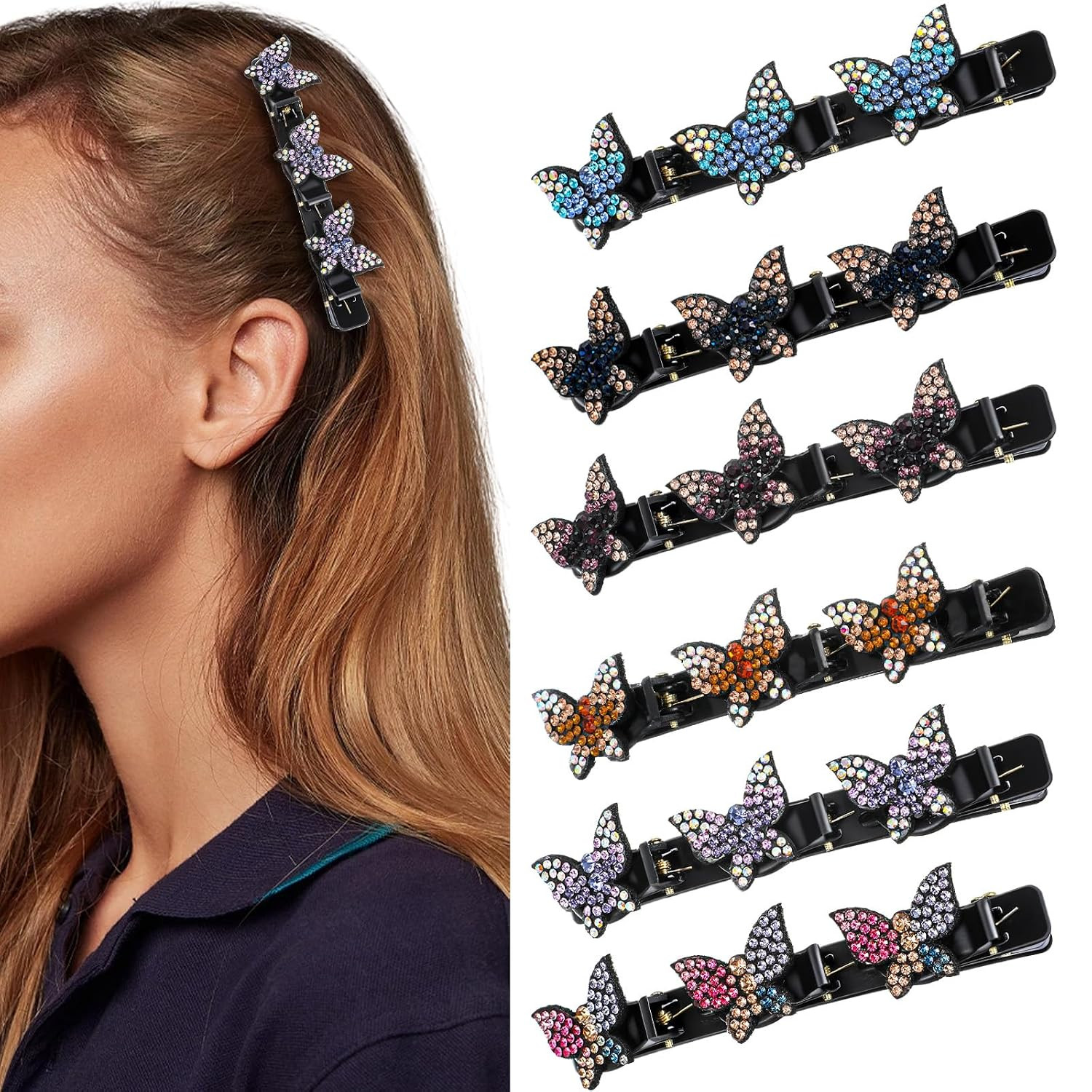 6 PCS Crystal Stone Sparkling Braided Hair Clips, Duckbill Hair Accessories Clip