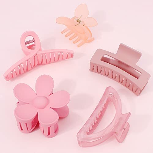 5 Pack Cute Hair Clips 3.4-4.3 Inch Jaw Clips for 5 Count (Pack of 1) Pink