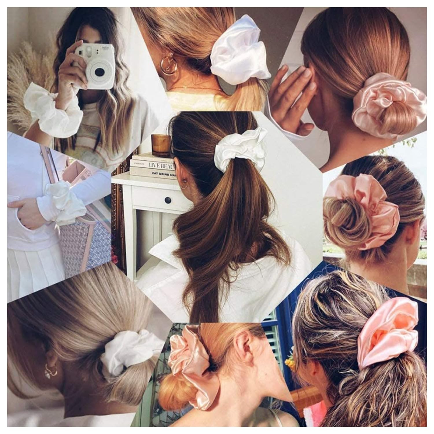 Oversized Satin Scrunchies for Women – Large Hair Ties Gentle No Damage, Soft Si