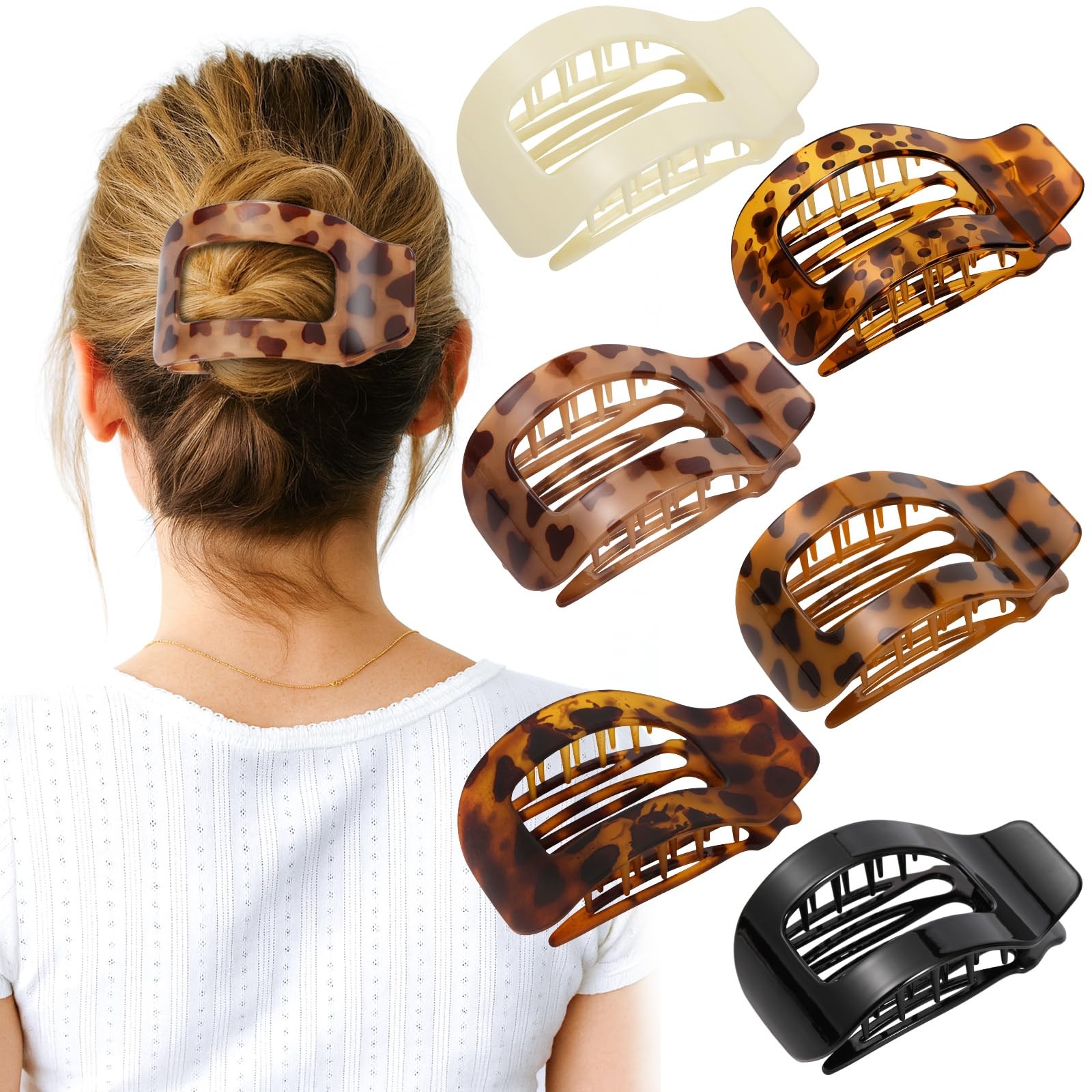 6 PCS Flat Hair Clips for Women, 1 Count (Pack of 6), 6pcs, Tortoise Shell