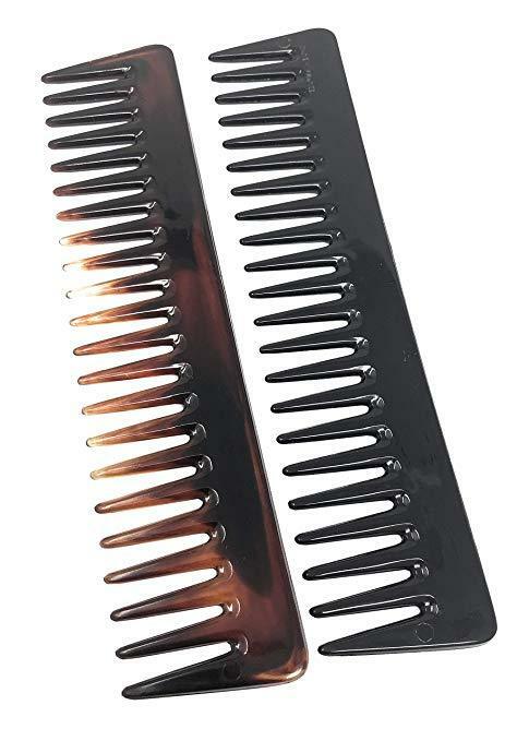 Parcelona French Volume Long Rake Set of 2 Shell Black Celluloid Wide Hair Combs