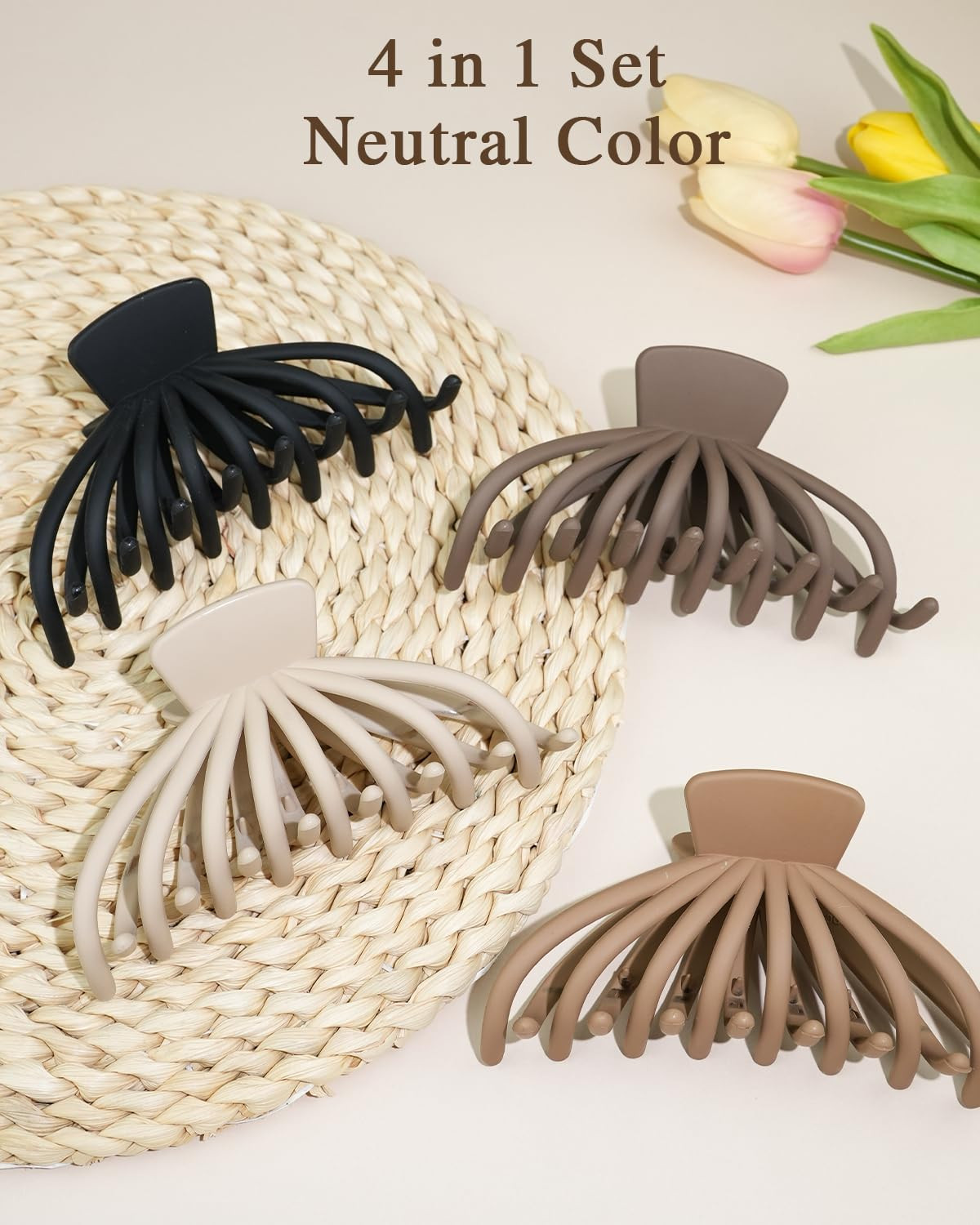 4 Pack Large Hair Claw Clips for Women, Non-Slip Matte Big Hair Clips for Thick